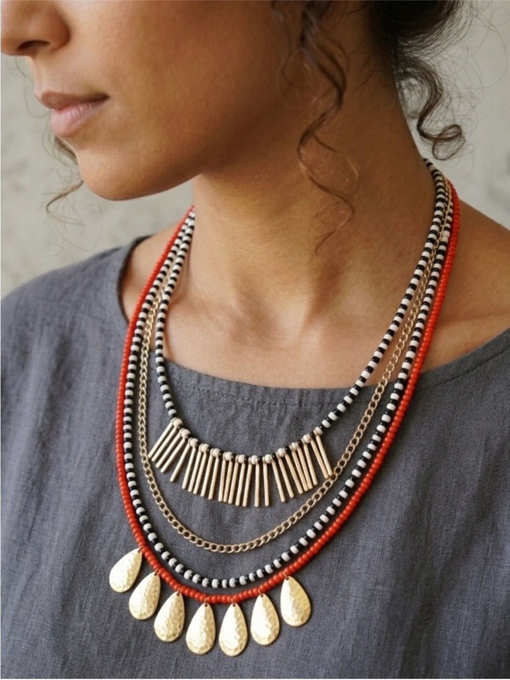 New Plunder Multilayer Beaded
Statement Necklace